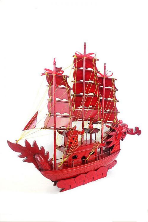 厂家直销红木船工艺品木雕一帆风顺帆船龙船摆件65厘米混批cy